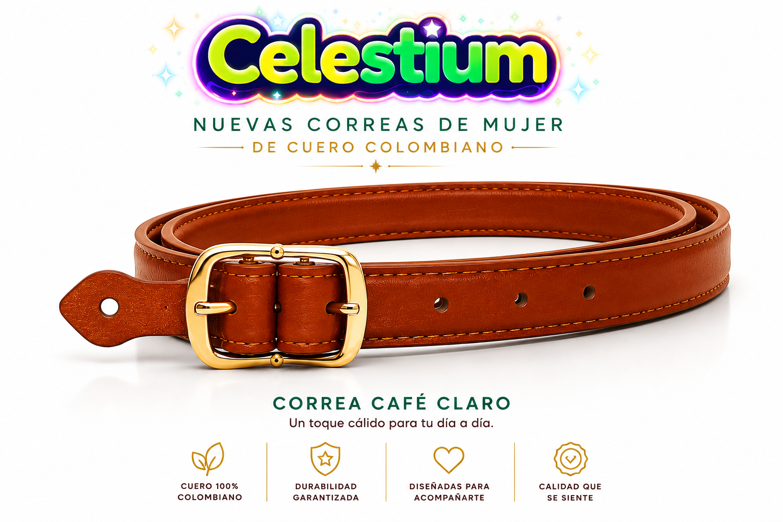 Correa de cuero para mujer color café
