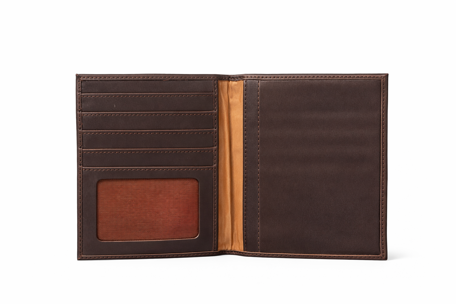 Porta pasaporte marron elegante y funcional de cuero 100%